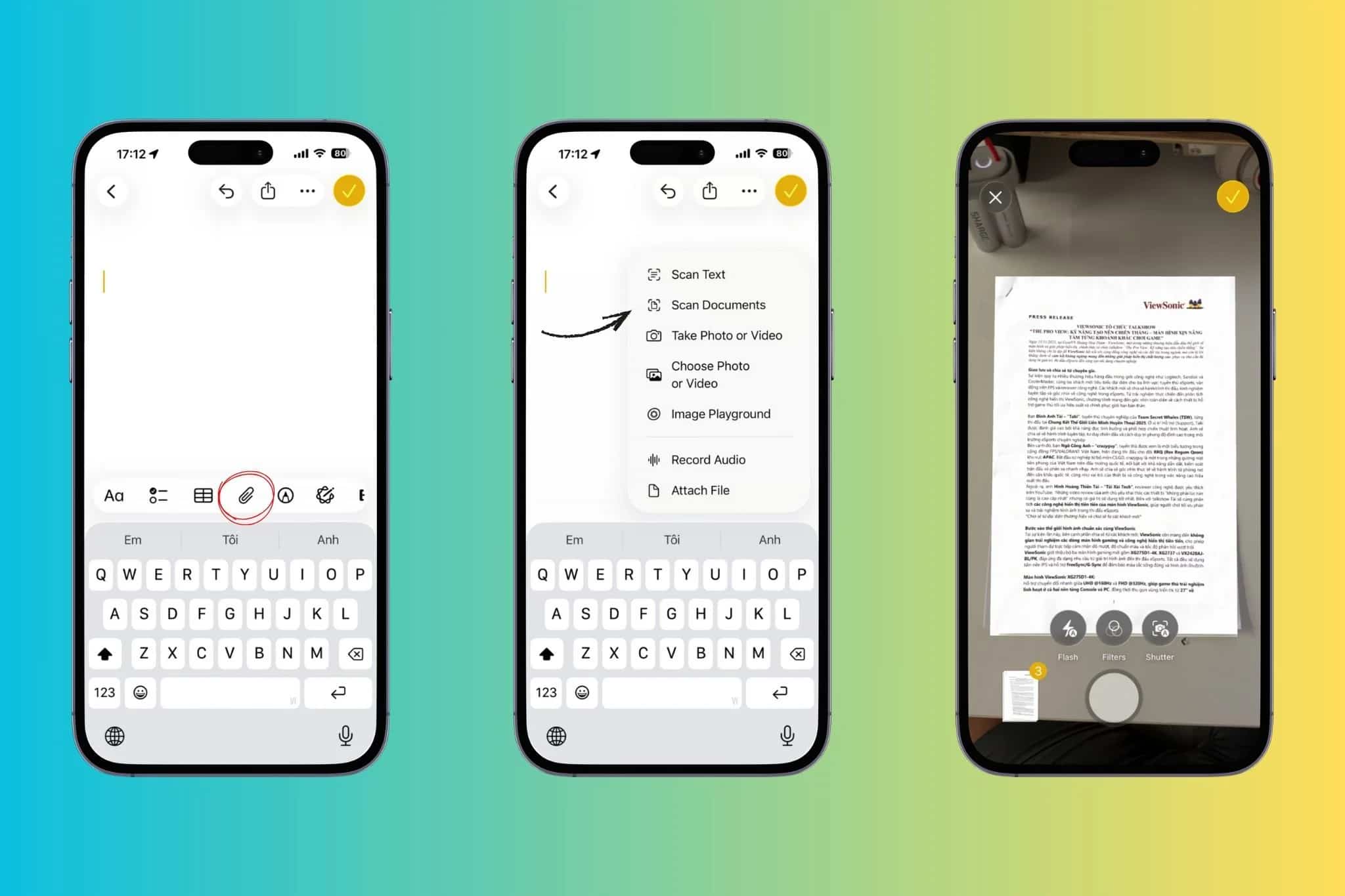 Scan tài liệu nhanh chóng bằng App Ghi chú (Notes)