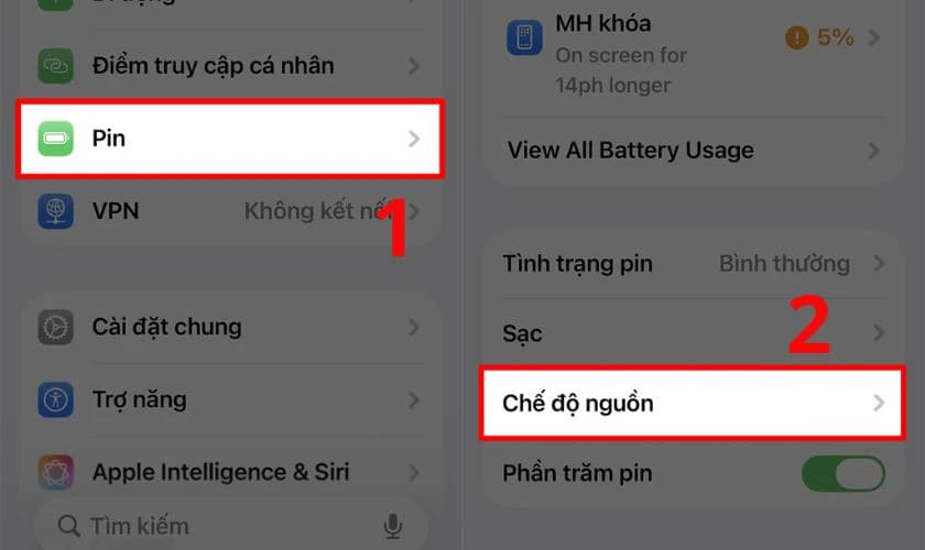 Bật chế độ nguồn điện thấp