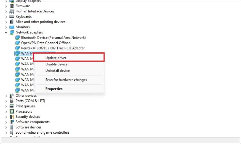 Cập nhật Driver WiFi để khắc phục lỗi Turn WiFi Back On