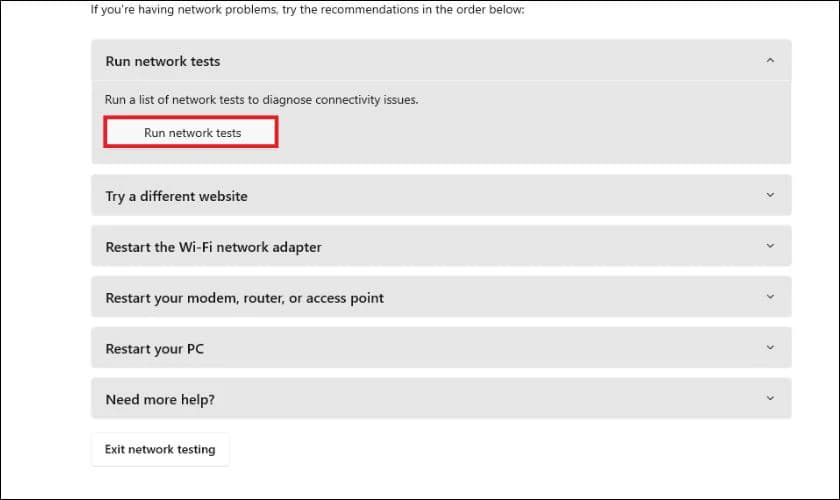 Sửa lỗi Turn WiFi Back On bằng Network Troubleshooter