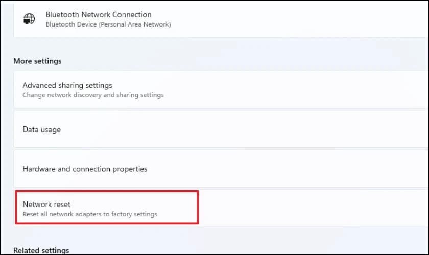 Chạy Network Reset để đặt lại cài đặt mạng