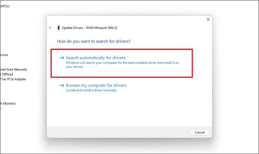 Cập nhật Driver WiFi để khắc phục lỗi Turn WiFi Back On