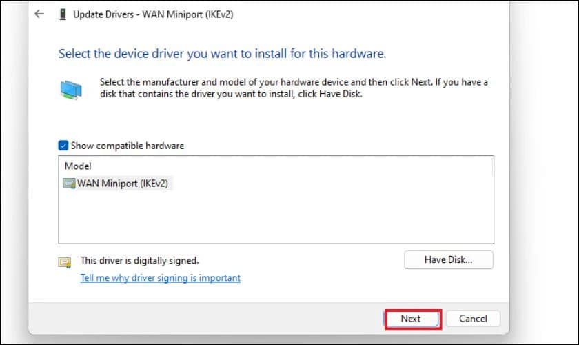 Cập nhật Driver WiFi để khắc phục lỗi Turn WiFi Back On