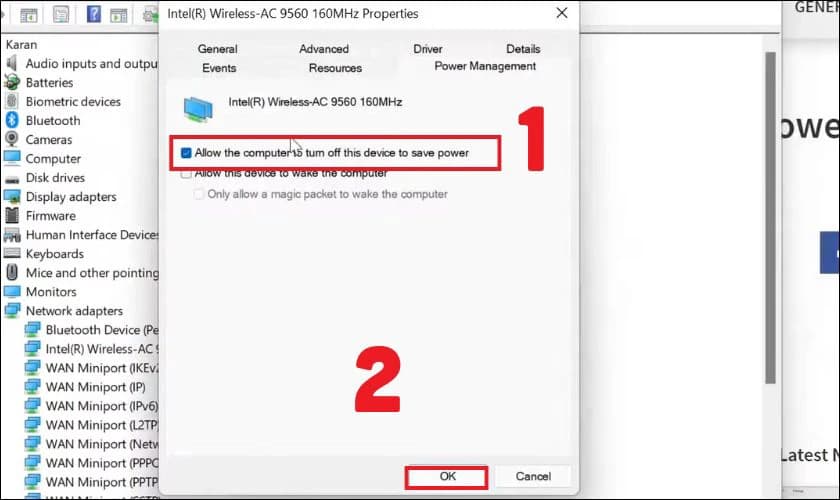 Điều chỉnh Power Management để tránh WiFi tự ngắt